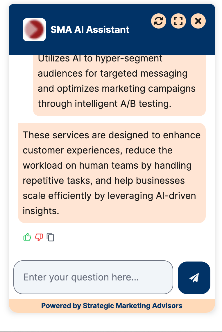 Strategic Marketing Advisors AI Assistant/Webchat